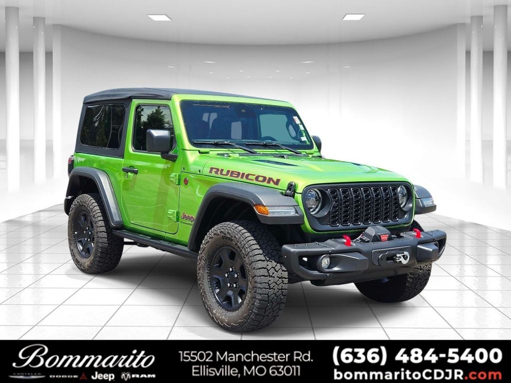 2025 Jeep Wrangler Rubicon in Mojito Clearcoat — front three-quarter view