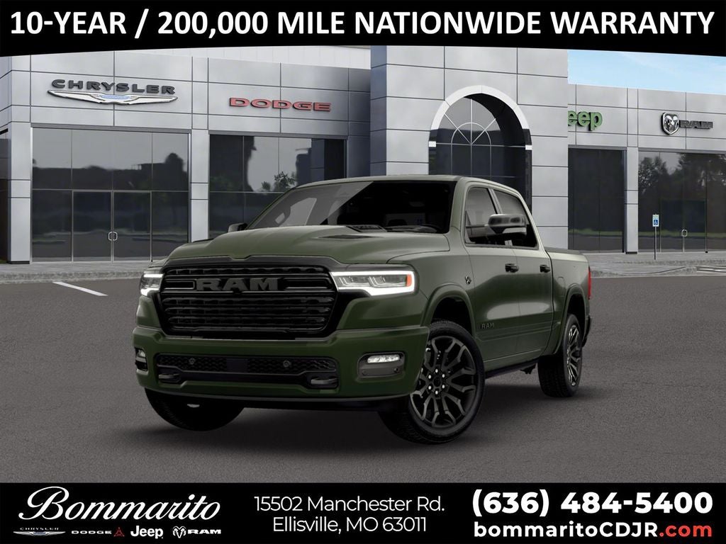 2026 RAM 1500 Limited in Green Metallic — front three-quarter view