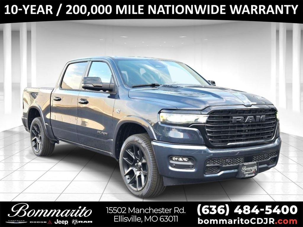 2026 RAM 1500 Laramie in Blue Metallic — front three-quarter view