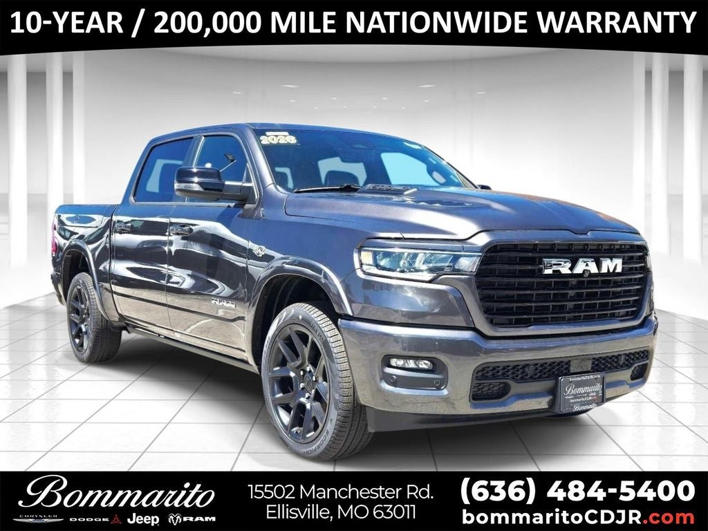 2026 RAM 1500 Laramie in Crystal Metallic — front three-quarter view
