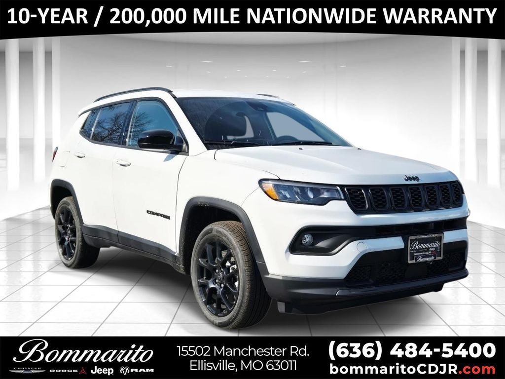 2026 Jeep Compass Latitude in Bright White Clearcoat — front three-quarter view