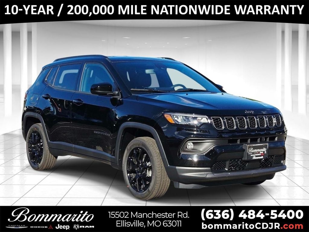 2026 Jeep Compass Latitude in Diamond Black — front three-quarter view