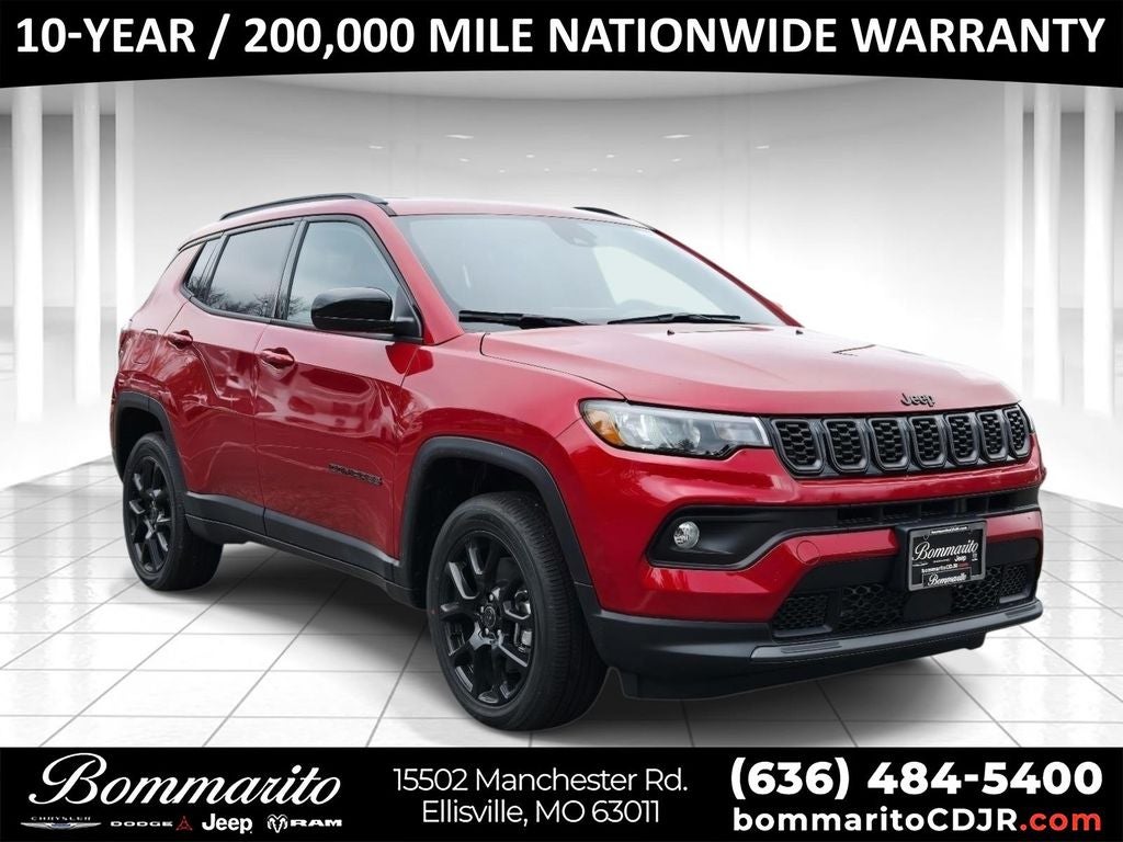 2026 Jeep Compass Latitude in Red — front three-quarter view