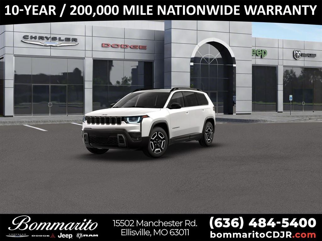 2026 Jeep Cherokee Laredo in Bright White Clearcoat — front three-quarter view