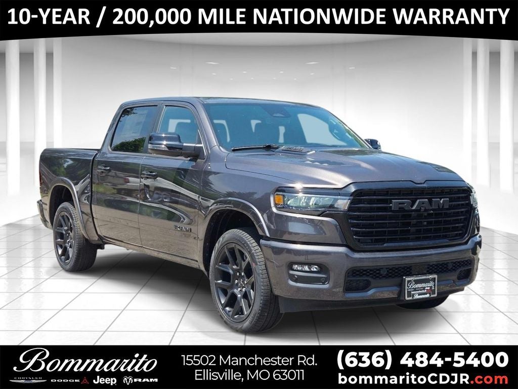 2026 RAM 1500 Laramie in Crystal Metallic — front three-quarter view